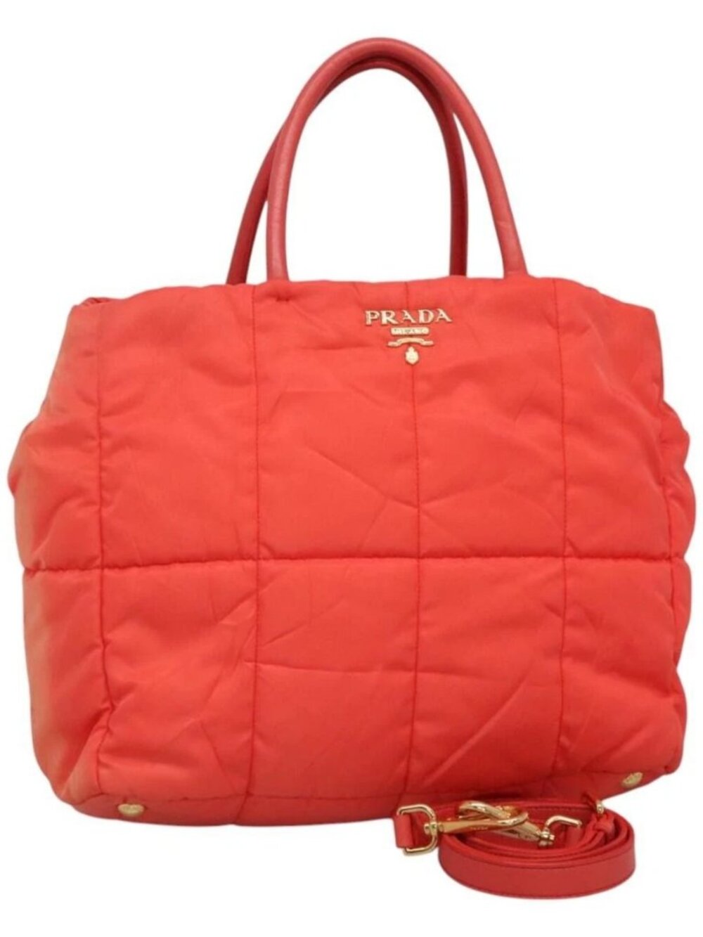 PRADA Hand Bag Nylon 2way Orange Gold Auth 115130